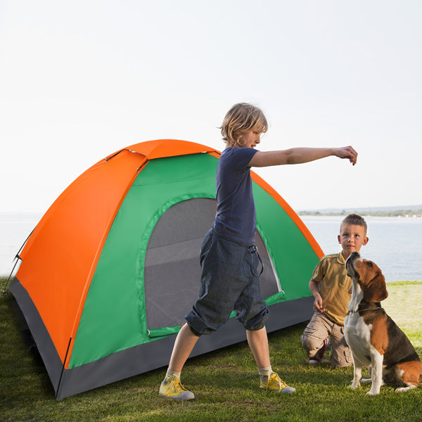 2-Person Waterproof Camping Dome Tent for Outdoor Hiking Survival Orange & Green Doba